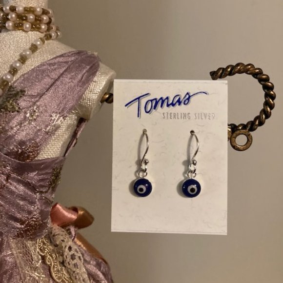 NWOT - Tomas Navy Blue and White Evil Eye Sterling Silver Dangle Earrings - Picture 1 of 7
